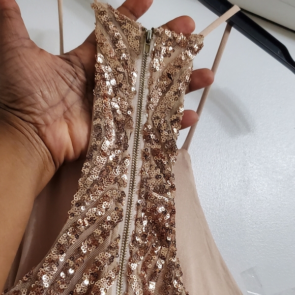 Golden Champagne Sequined Glitter Cutout Evening Mini Dress 👗 - Picture 8 of 15